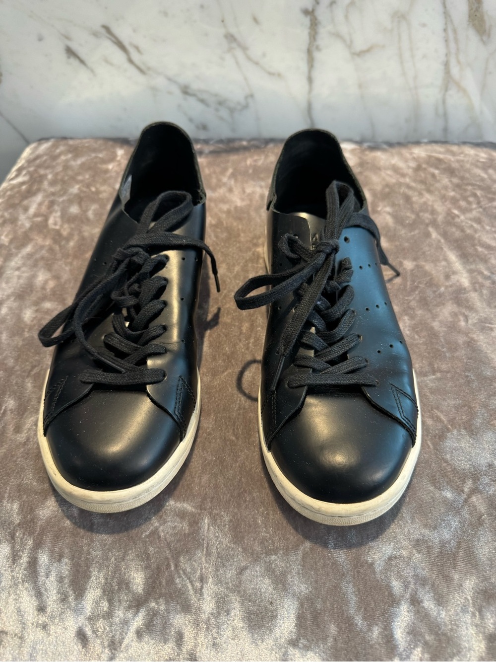Men's Black Leather Lace-Up Sneakers with White Sole